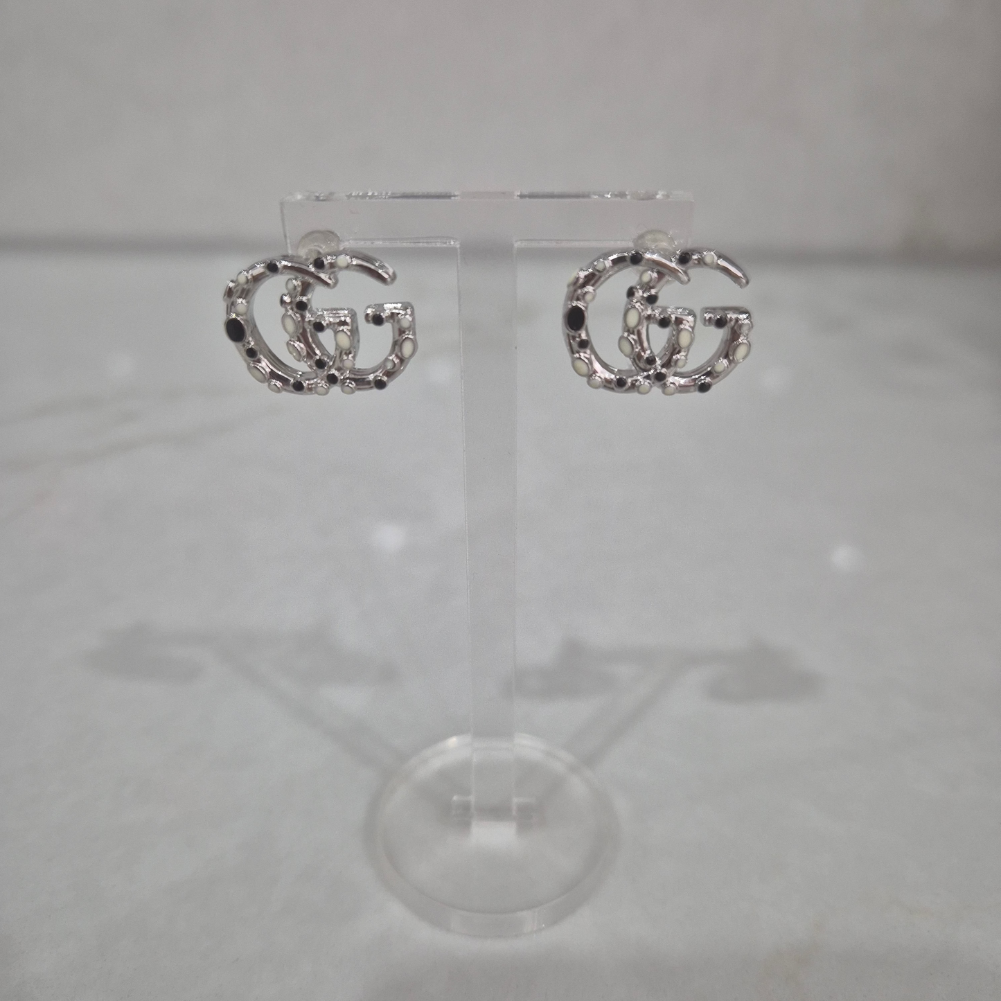 Gucci Silver Earrings With Black & White Design